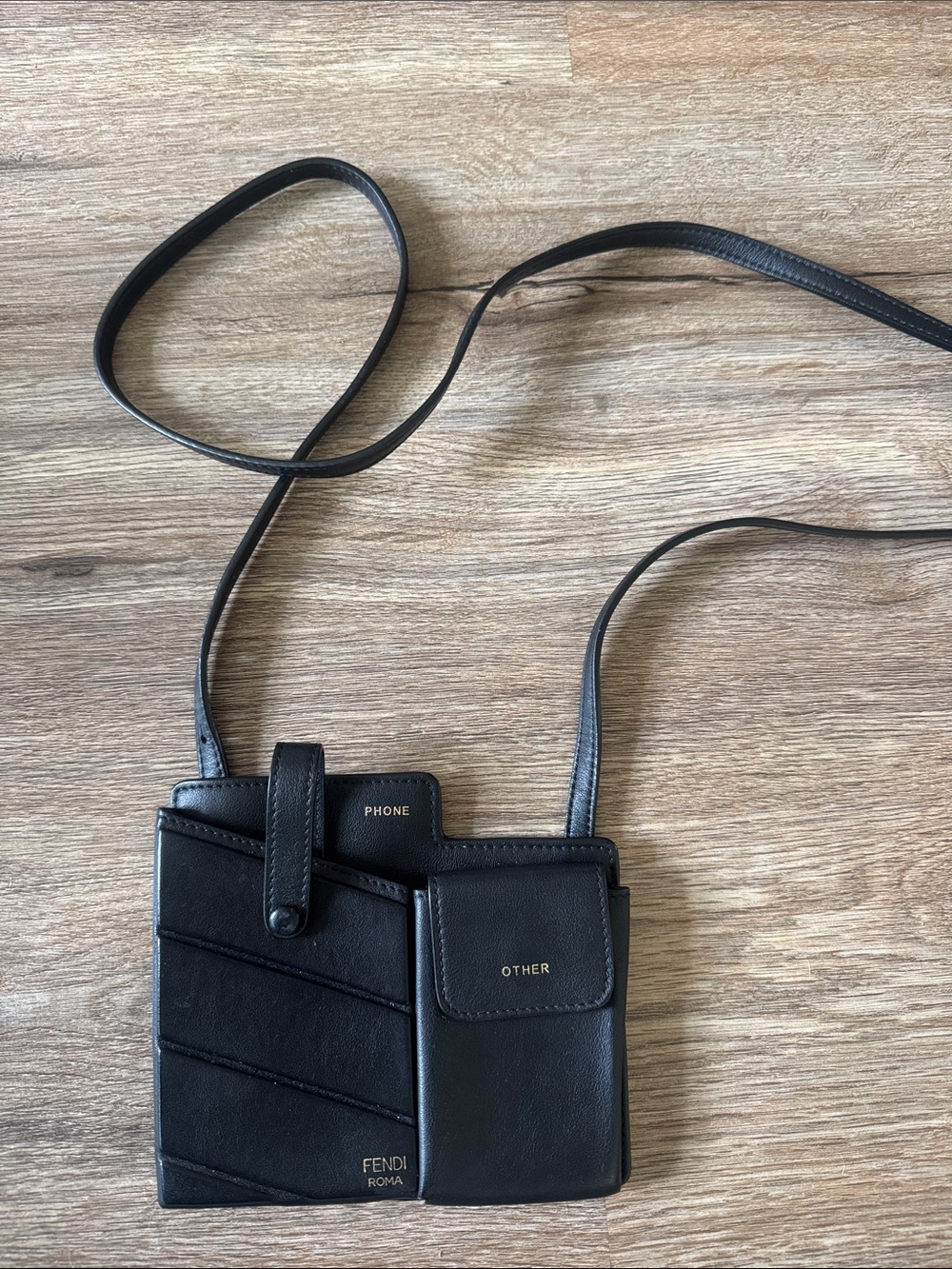 Fendi Black Leather Dual Pouch Crossbody Phone Bag